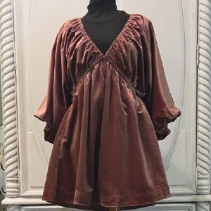 Velvet V-Neck Dress in Mauve